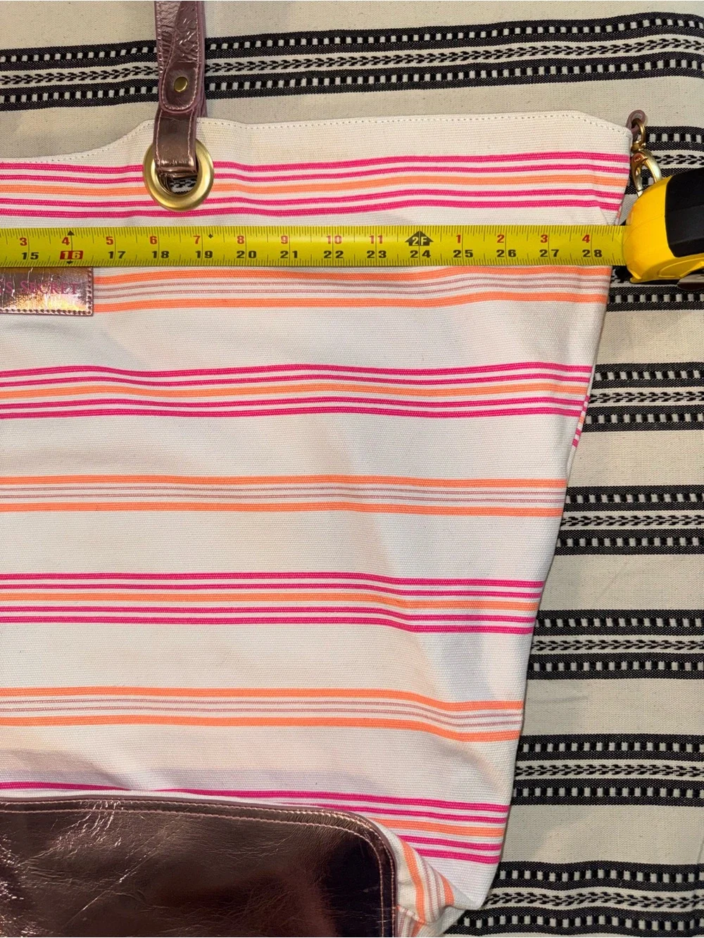 NWT RARE Vintage Oversized Victoria's Secret Pink & Orange Striped Canvas Tote